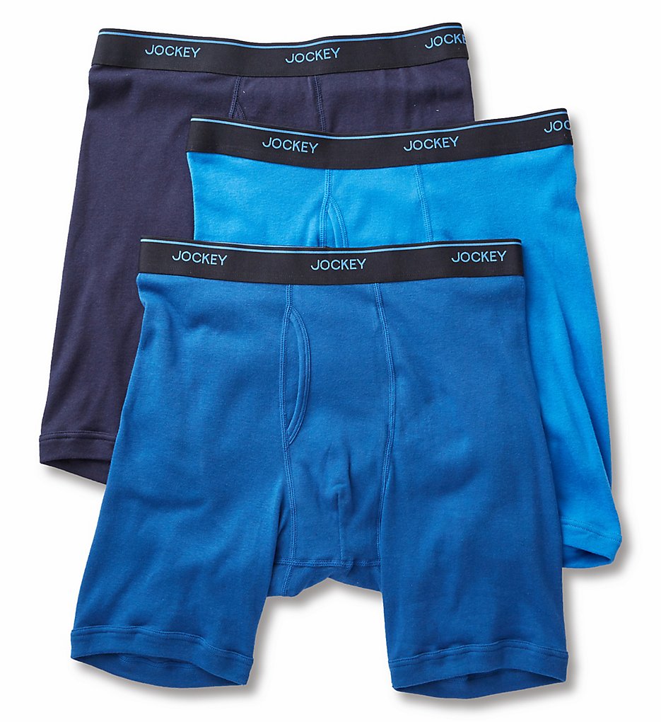 Jockey 8104 Stay Cool Plus Midway Boxer Briefs - 3 Pack (Navy/Mimas Blue/Royal)