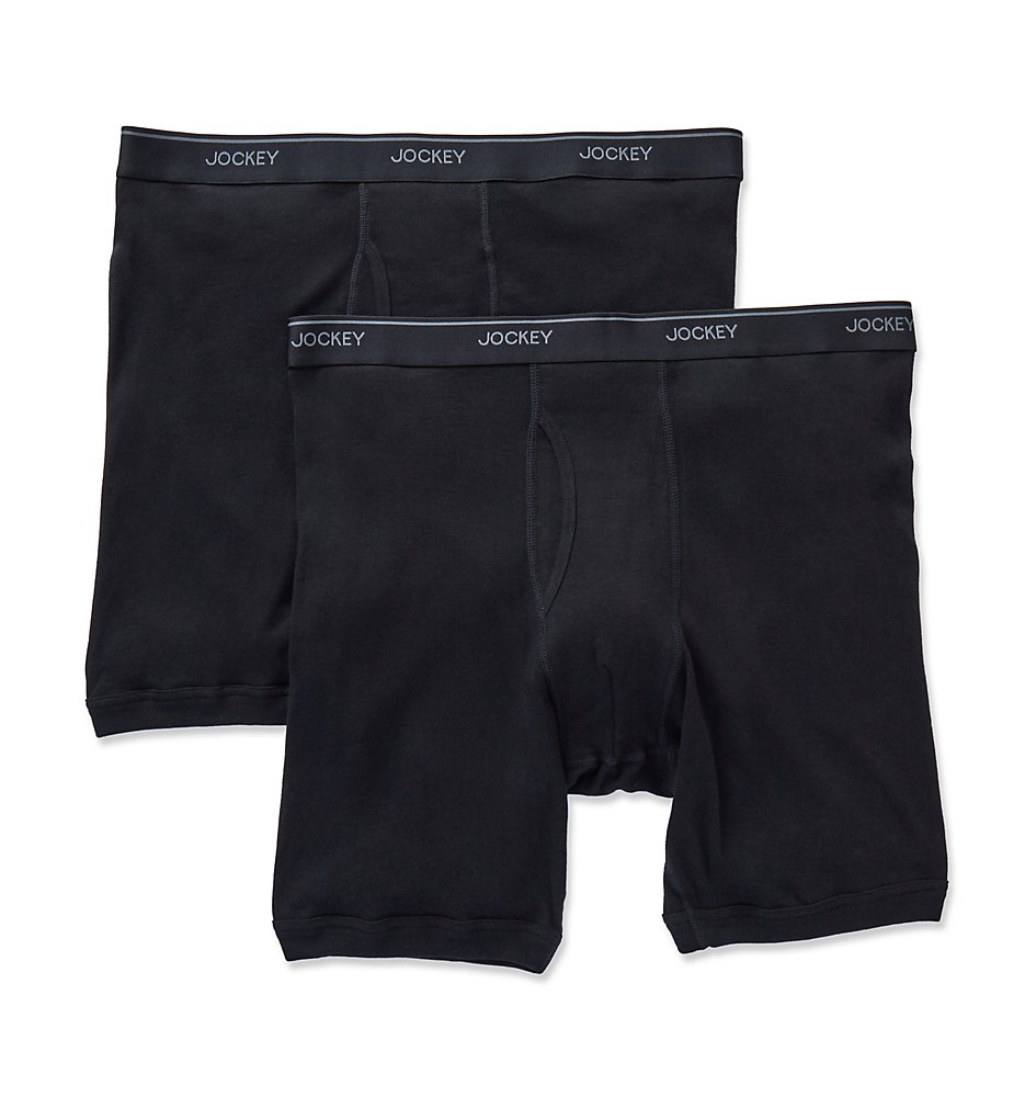 Jockey 8105B Big Man Stay Cool Plus Mid Boxer Briefs - 2 Pack (Black)