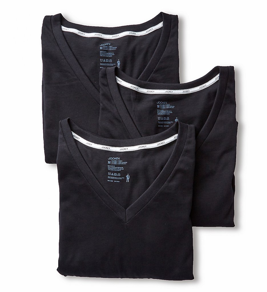 Jockey 8108 Stay Cool Plus V-Neck T-Shirts - 3 Pack (Black)