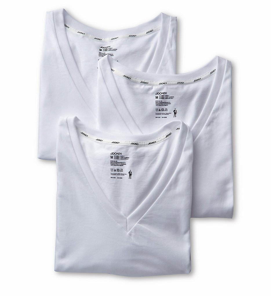 Jockey 8108 Stay Cool Plus V-Neck T-Shirts - 3 Pack (White)