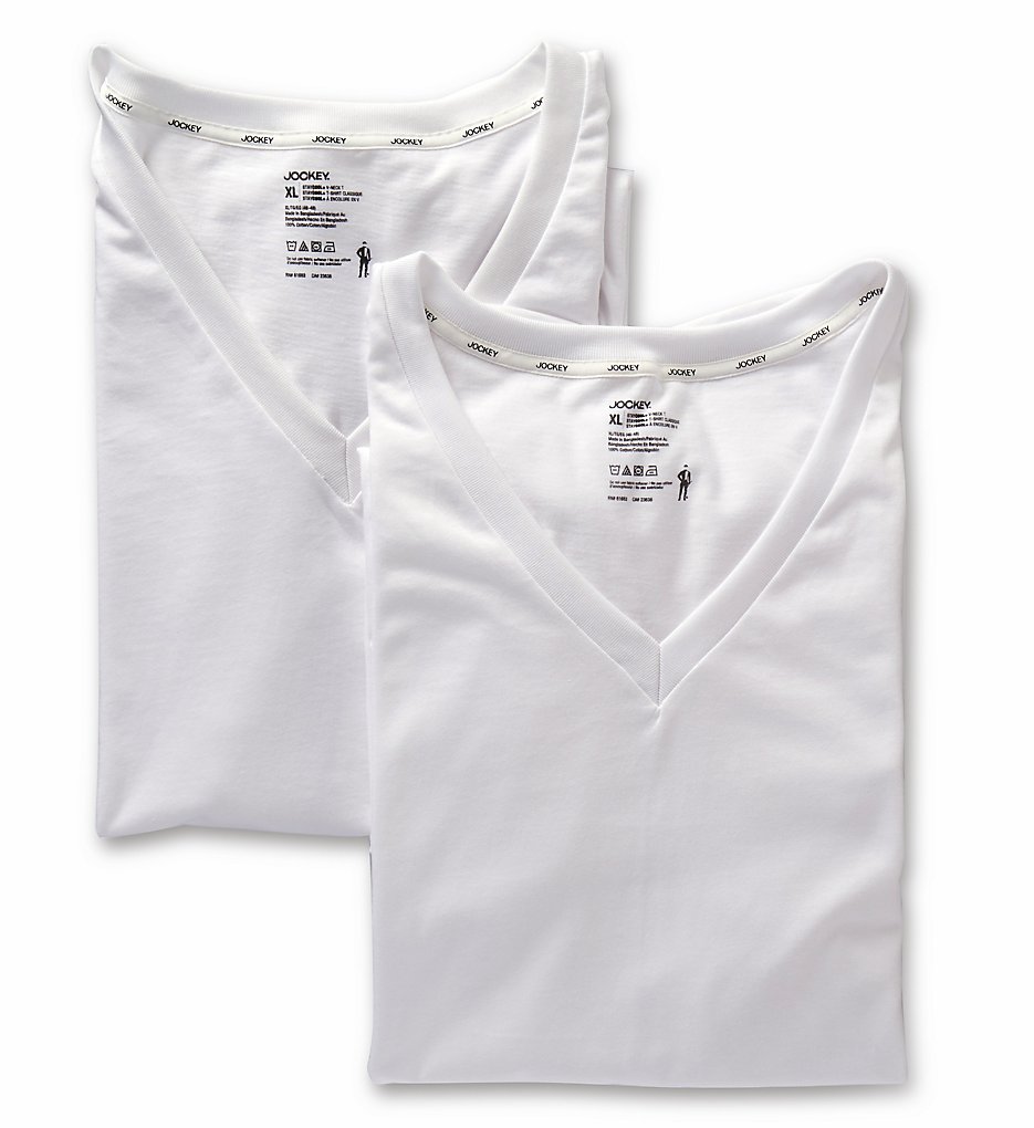 Jockey 8109 Big Man Stay Cool Plus Tag Free V-Neck - 2 Pack (White)