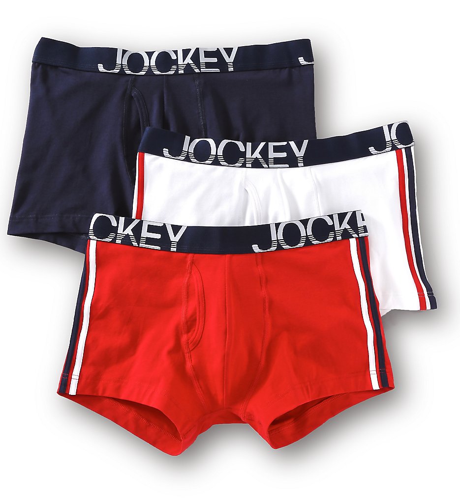 Jockey 8485 Low Rise Cotton Stretch Boxer Briefs - 3 Pack (White/Navy/Red)