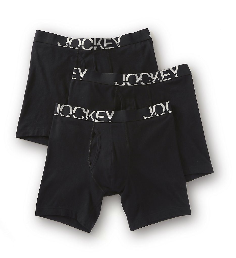 Jockey 8486 Low Rise Cotton Midway Boxer Briefs - 3 Pack (Black)