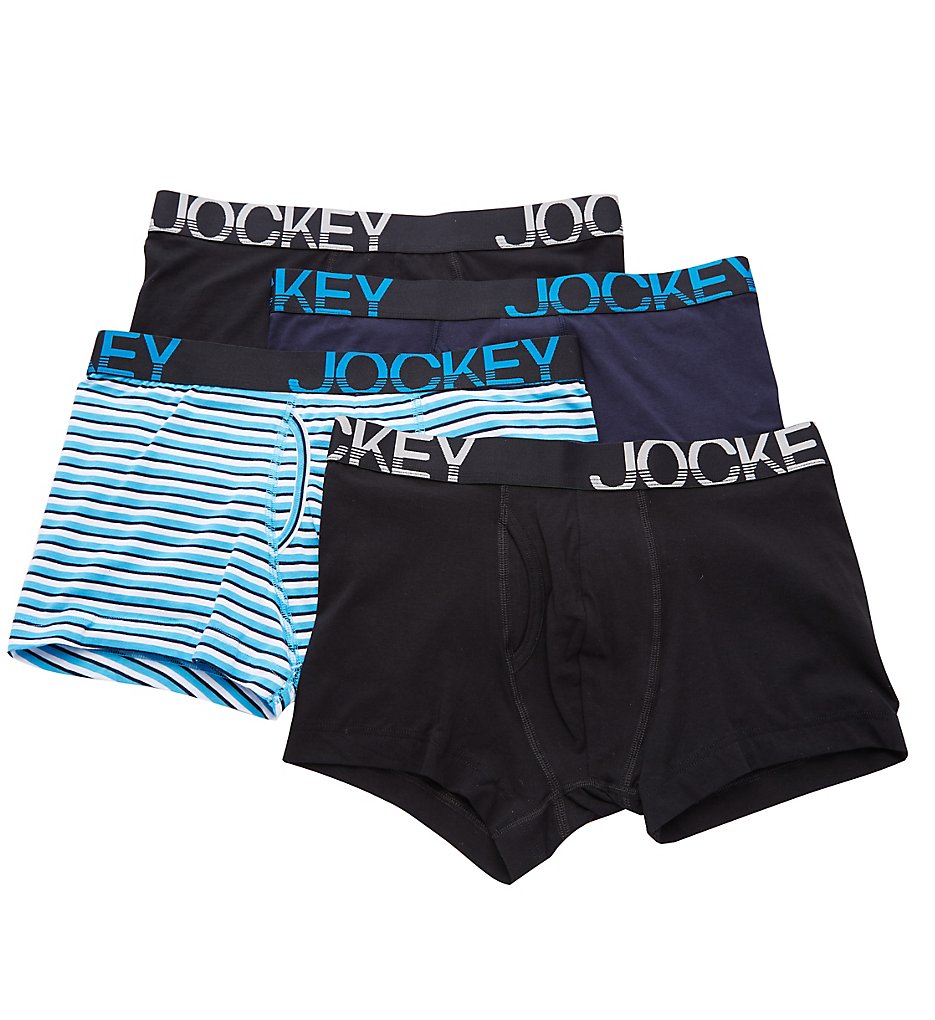 Jockey 8585 Active Stretch Boxer Briefs - 4 Pack (Navy/Turquoise/Stripe)