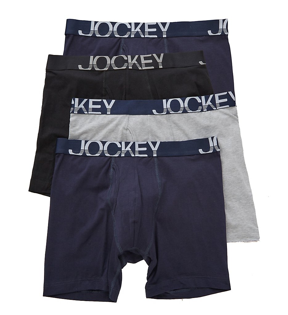 Jockey 8586 Active Stretch Midway Boxer Briefs - 4 Pack (Navy/Grey/Black)