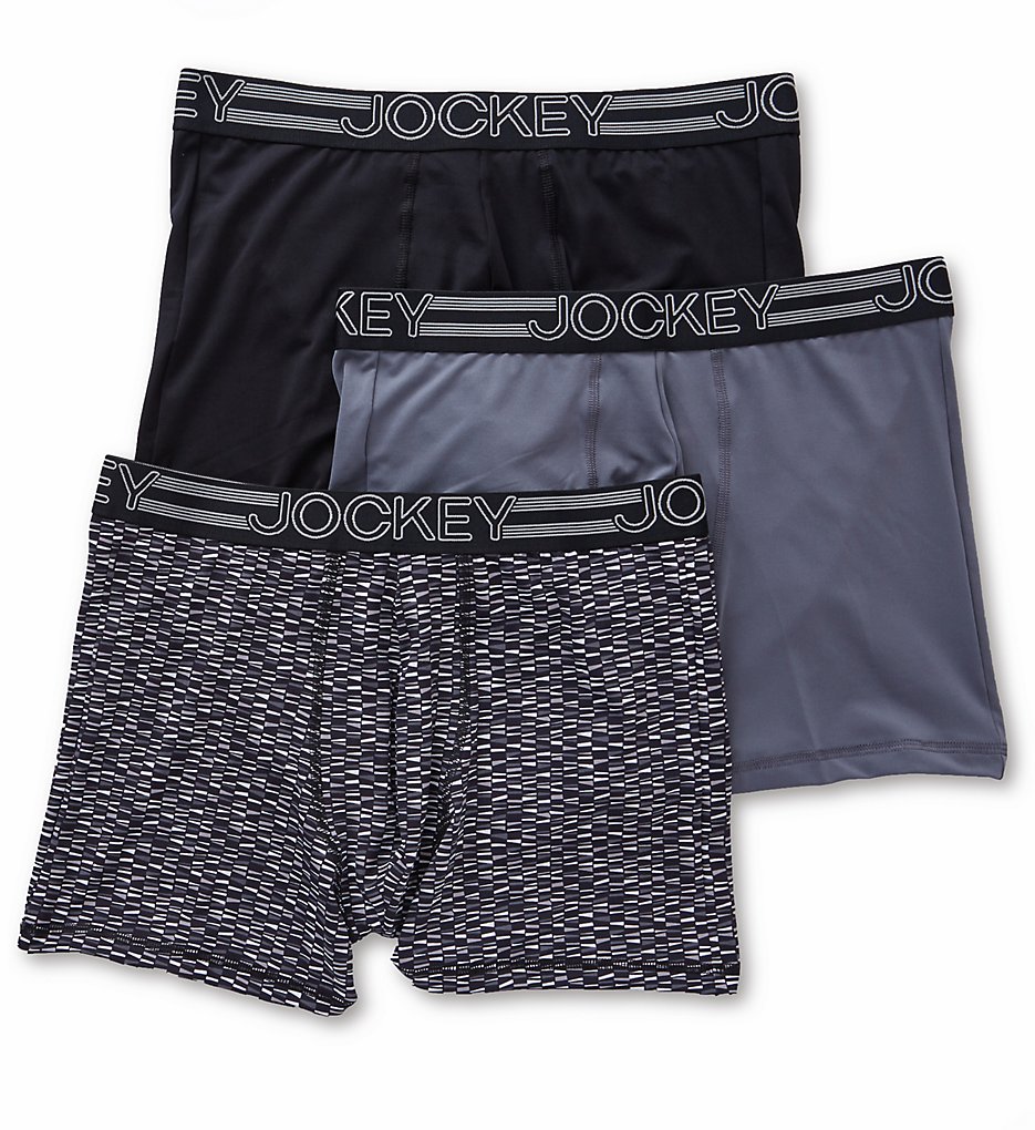 Jockey 9021 Active Micro Stretch Boxer Briefs - 3 Pack (Black White/Grey/Black)