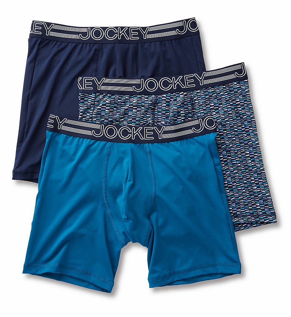 Jockey 9022 Active Micro Stretch Midway Boxer Briefs - 3 Pack (Multi/Peacock/Navy)