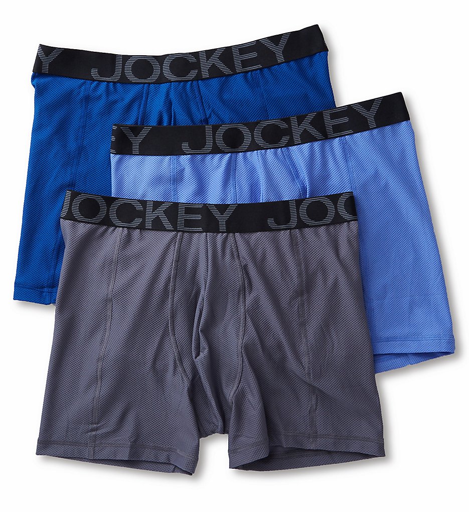 Jockey 9028 Active Mesh Boxer Briefs - 3 Pack (Blue/Medium Blue/Grey)