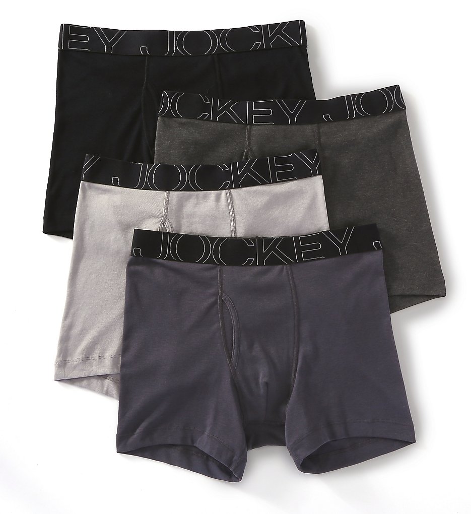 Jockey 9040 Active Blend Full Cut Cotton Boxer Briefs - 4 Pack (Black/Grey)