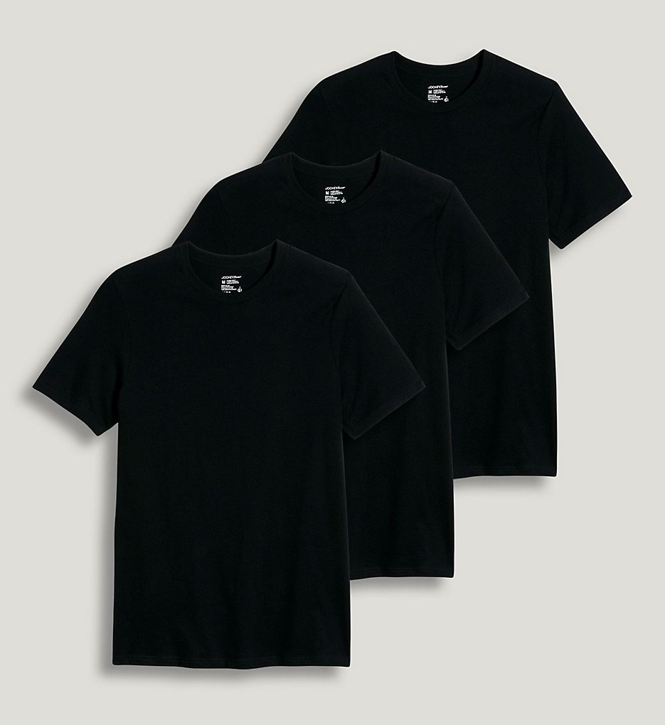 Jockey 9953 StayNew 100% Cotton Crew T-Shirts - 3 Pack (Black)