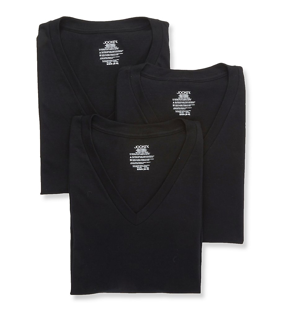Jockey 9954 StayNew 100% Cotton V-Neck T-Shirts - 3 Pack (Black)