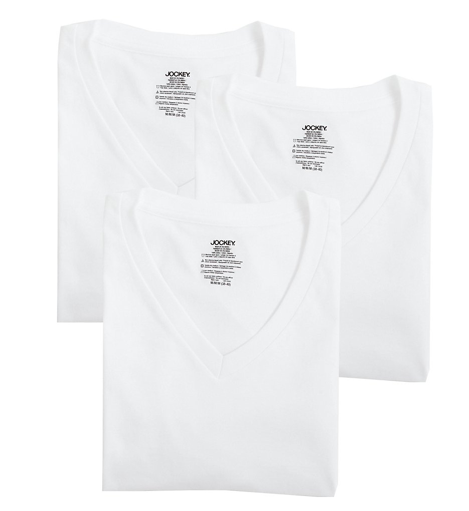 Jockey 9954 StayNew 100% Cotton V-Neck T-Shirts - 3 Pack (White)