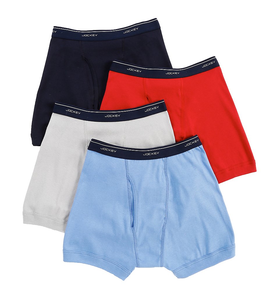 Jockey 9967 Boxer Briefs - 4 Pack (Blue/Grey/Red)