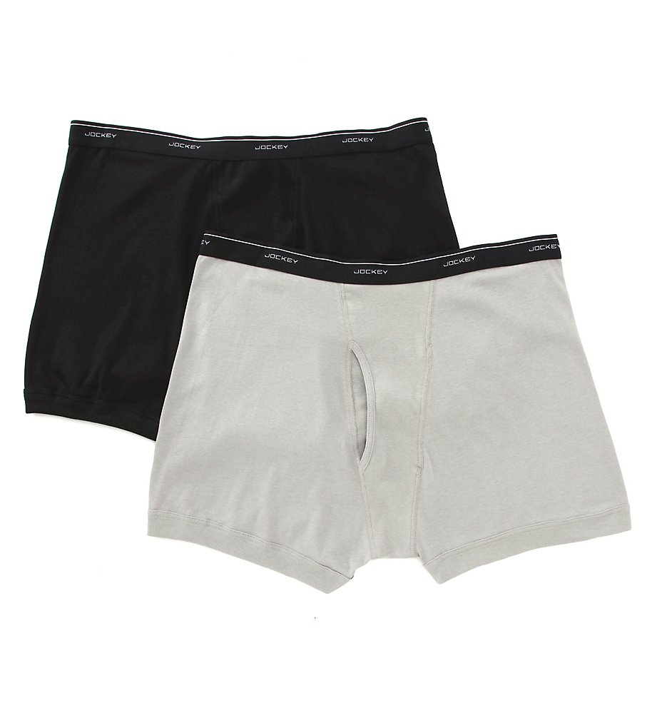 Jockey 9974 Big Man 100% Cotton Boxer Briefs - 2 Pack (Grey/Black)