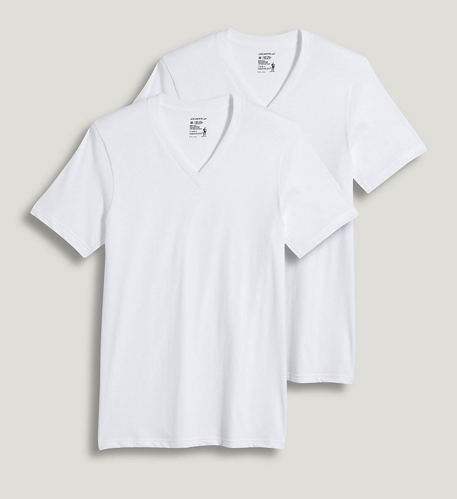 Jockey 9986 Big Man StayNew 100% Cotton Vee T-Shirt - 2 Pack (White)