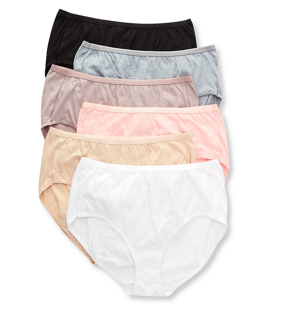 Just My Size - Just My Size 16106W Cool Comfort Cotton Basic Brief Panty - 6 Pack (Assorted 9)