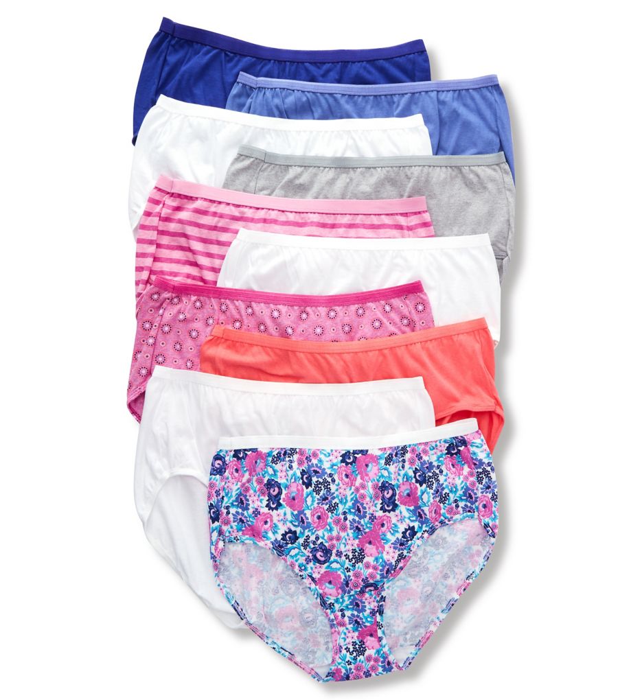 Just My Size Women's 8-Pack Cotton Brief Panty, Assorted, 9 at