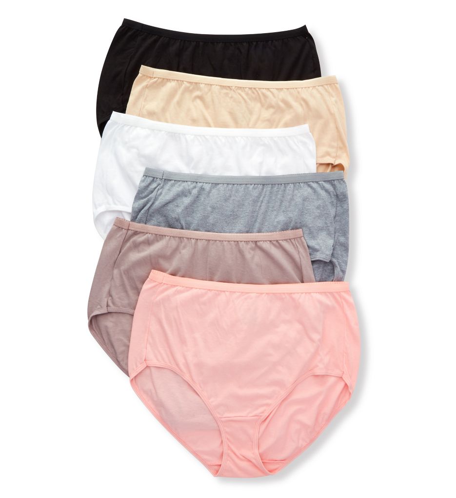 Fit for Me Women's Plus Comfort Covered Cotton Assorted Brief Panty, 6 Pack