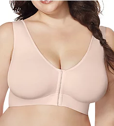 by Hanes Pure Comfort Front Closure Wirefree Bra Sandshell 1X