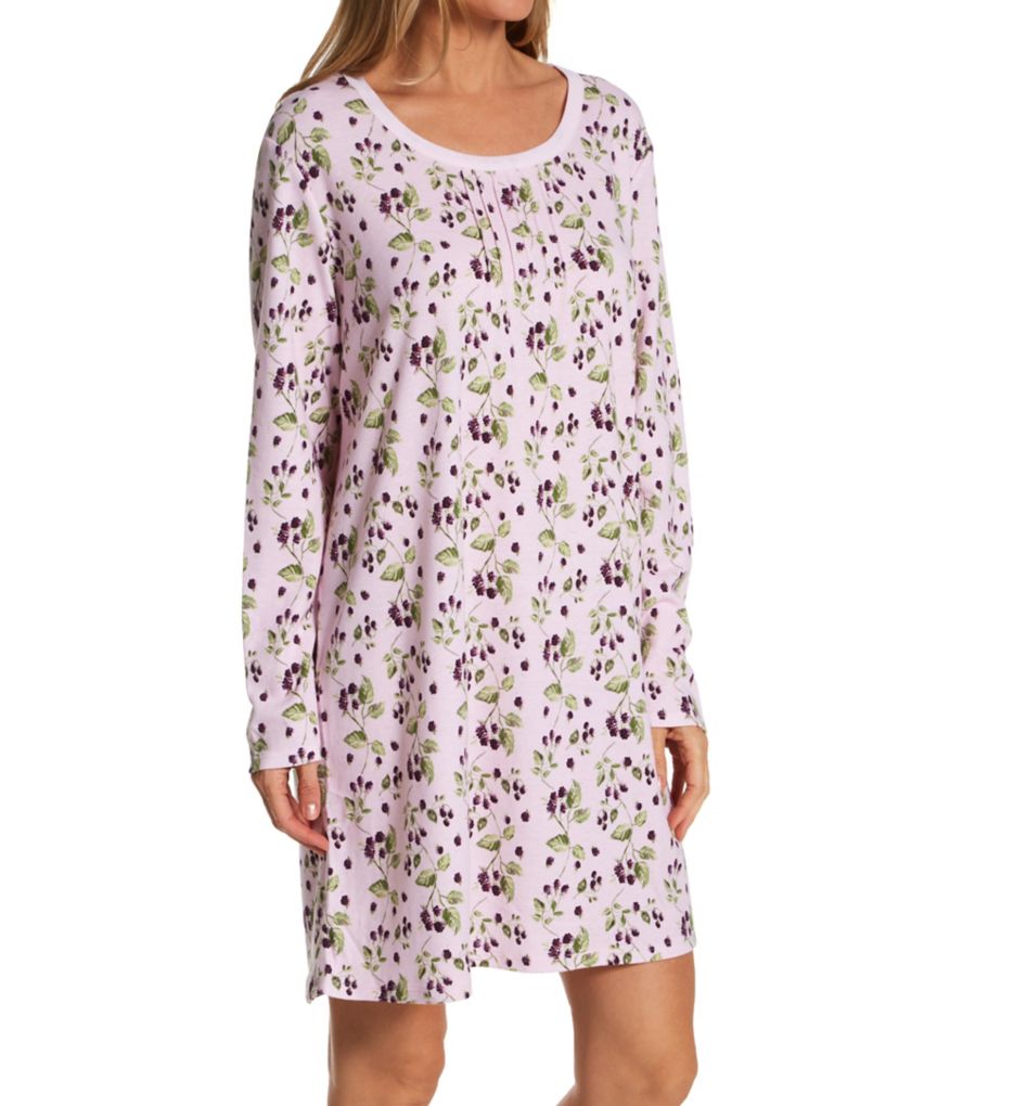 Frost Floral Long Sleeve Pintuck Short Nightshirt-fs