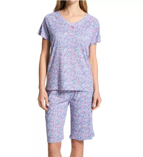 Karen Neuburger V-Neck Picot Edge Short Sleeve Bermuda PJ Set RLK0082