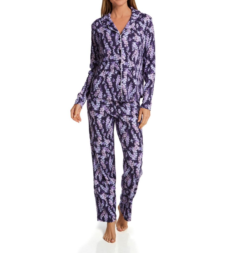 Lovely Blue Striped Satin Pajama Set For Women Turn Down Collar