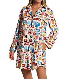 Flannel Long Sleeve Notch Collar Sleepshirt Matchboxes S
