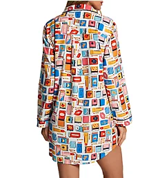 Flannel Long Sleeve Notch Collar Sleepshirt Matchboxes S