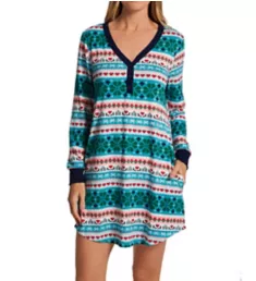 Brushed Cozy Jersey Henley Sleepshirt Festive Sweater S