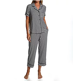 Brushed Cozy Jersey Cropped Notch Collar PJ Set Sunny Stripe S
