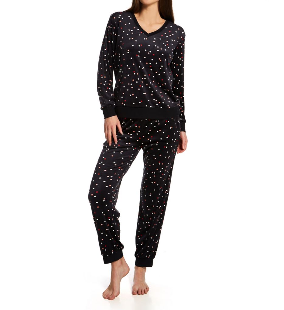 V-Neck Stretch Velour PJ Set Scatter Multi Dot M by Kate Spade New