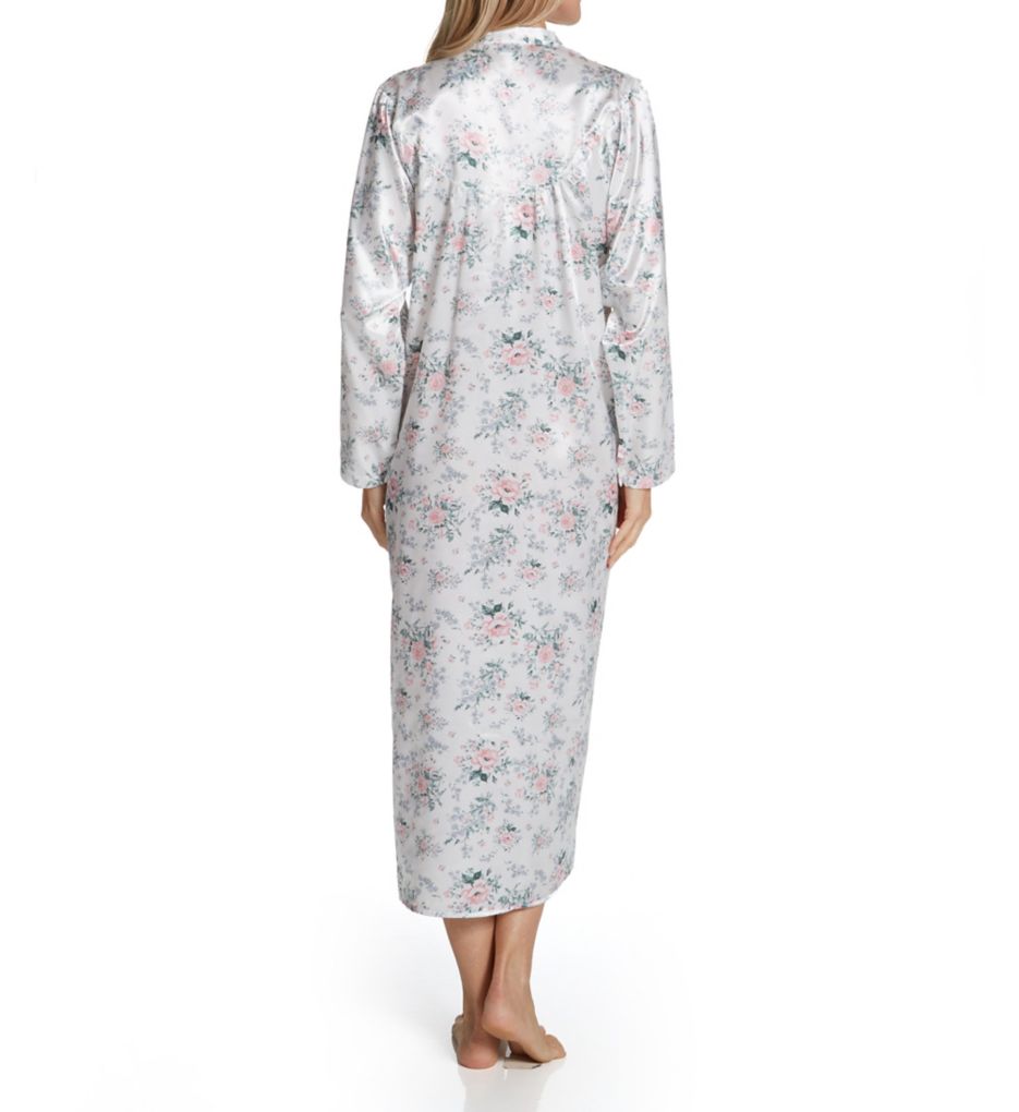 Rose Printed Brushed Back Satin Long Sleeve Gown