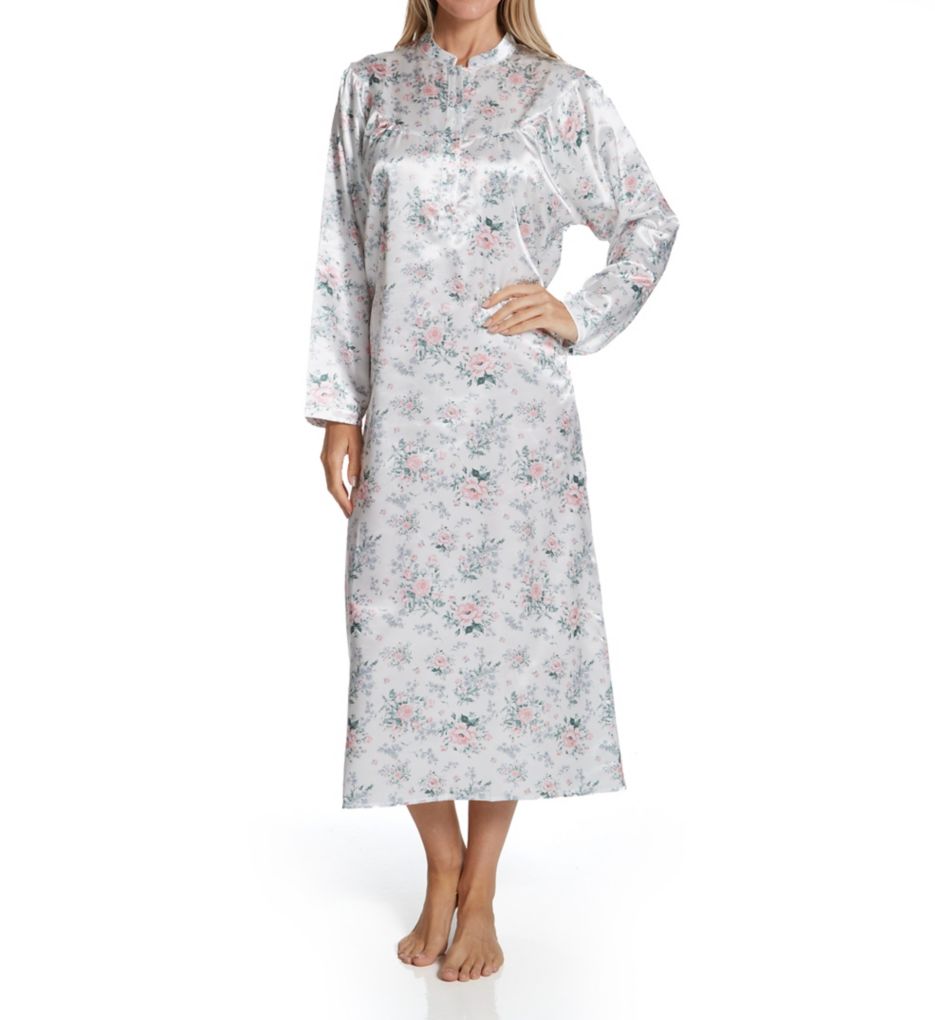 Rose Printed Brushed Back Satin Long Sleeve Gown
