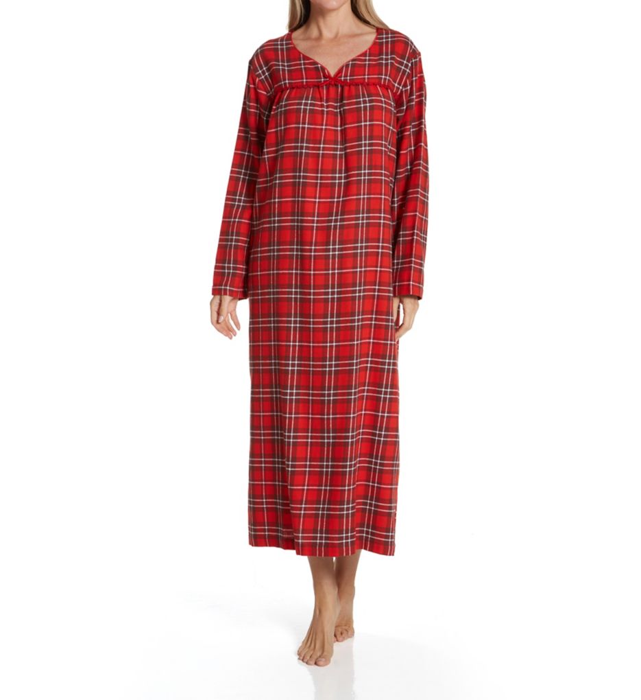 Red Plaid Flannel Long Gown-fs