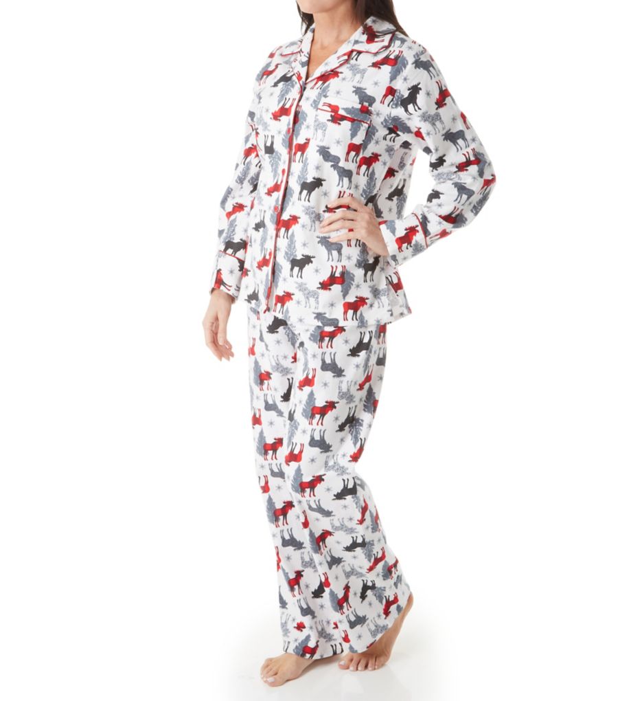 Printed White Moose Flannel Novelty Pajama Set