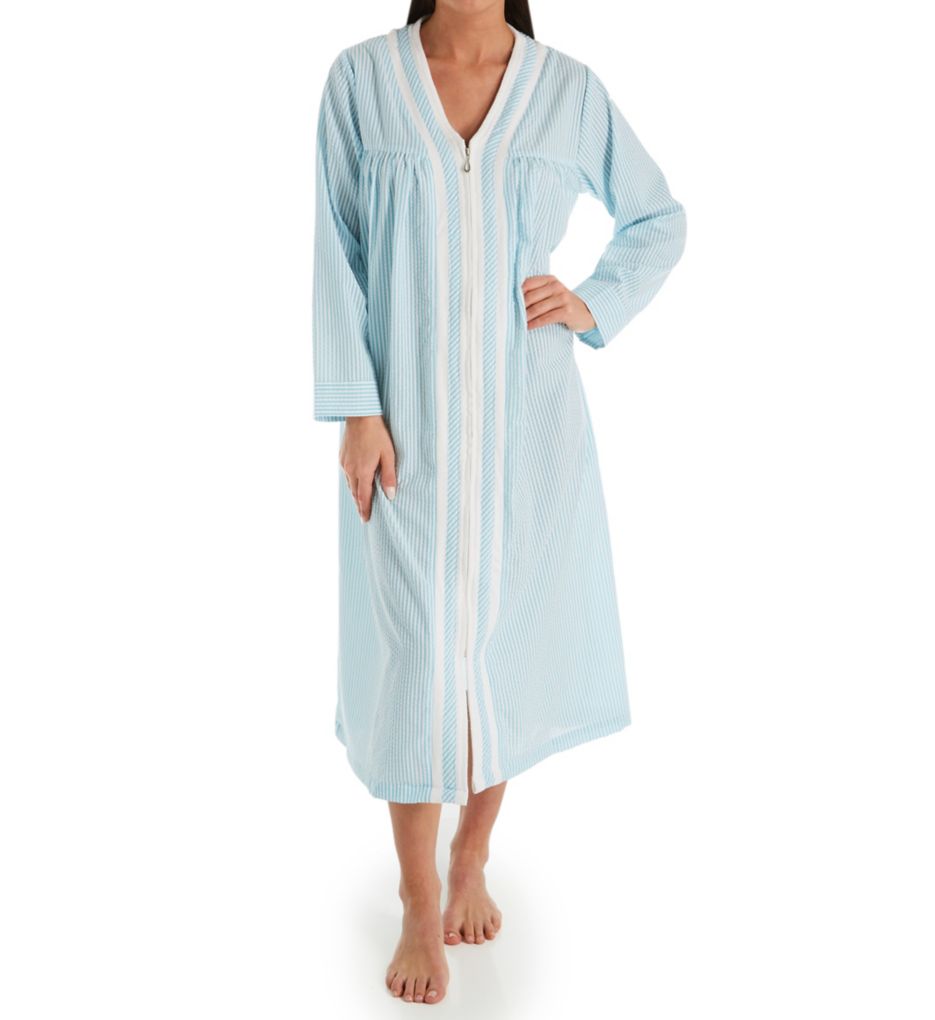 Seersucker Zip Front Lounge Robe-fs