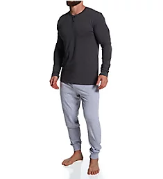 Holiday Long Sleeve Henley and Jogger Lounge Set Heather Charcoal/Gray M