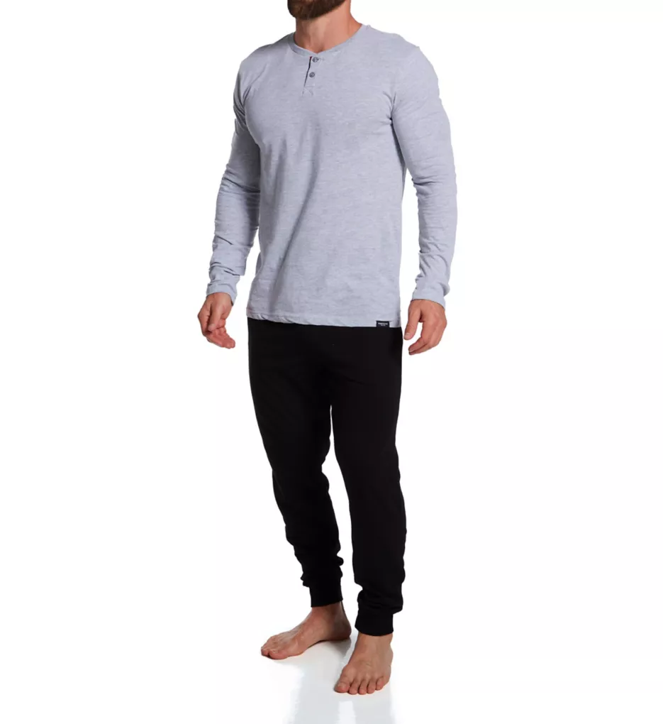 Holiday Long Sleeve Henley and Jogger Lounge Set Heather Gray/Black M