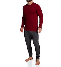 Holiday Long Sleeve Henley and Jogger Lounge Set Red/Heather Charcoal M