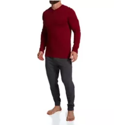 Holiday Long Sleeve Henley and Jogger Lounge Set Red/Heather Charcoal M