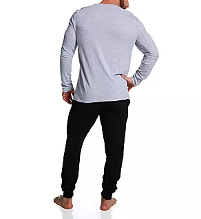 Holiday Long Sleeve Henley and Jogger Lounge Set Heather Gray/Black M