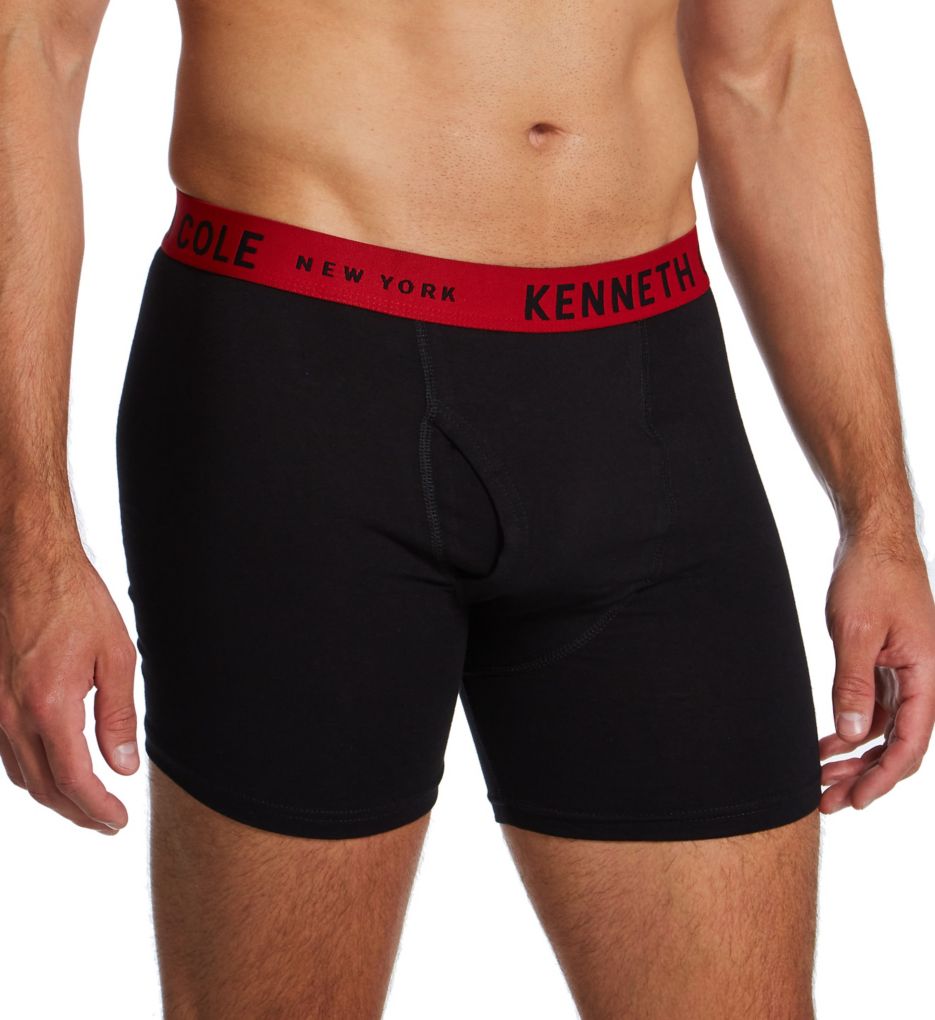 Men's Kenneth Cole 52W1019 100% Cotton Classic Fit Boxer Brief - 3 Pack  (Black L) 