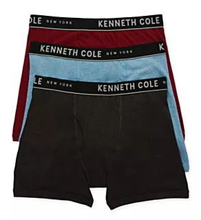 100% Cotton Classic Fit Boxer Brief - 3 Pack Black/Red/LightBlue S