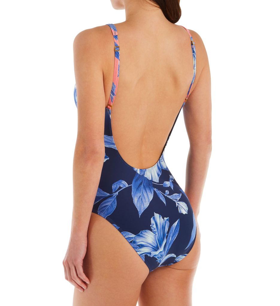 Ombre Floral Knot Plunge One Piece Swimsuit