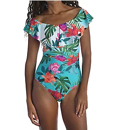 Tropicalia Off Shoulder Mio One Piece Swimsuit Bright Aqua 4