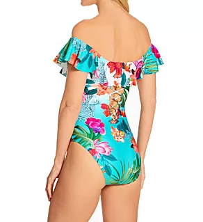 Tropicalia Off Shoulder Mio One Piece Swimsuit Bright Aqua 4