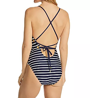 Capri Stripe X Back Mio One Piece Swimsuit Indigo 4