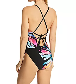 Prism Palm Over Shoulder Mio One Piece Swimsuit Black 4