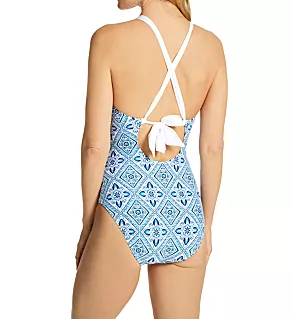 Mediterranean Breeze High Neck One-Pc Mio Swimsuit Capri Blue 10