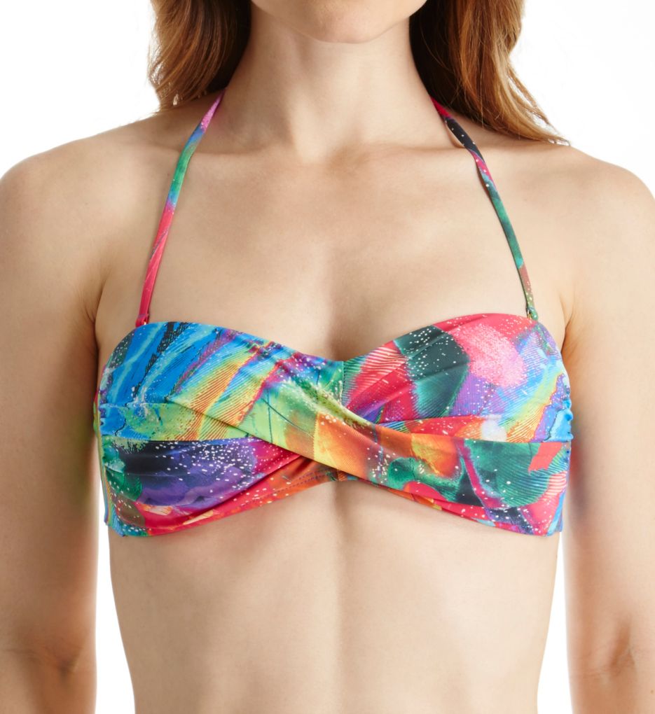 Feathering Bandeau Swim Top with Sewn-In Cups-fs
